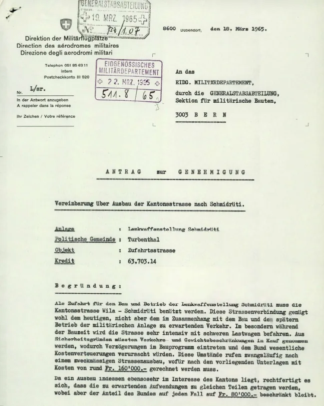Ein Dokument betreffend die Vereinbarung über den Ausbau der Kantonsstrasse nach Schmidrüti.